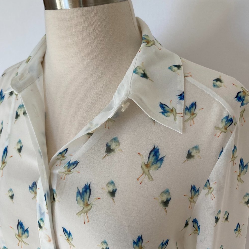 Jason Wu Grey Crane-Print Button-Front Blouse, Wh… - image 6